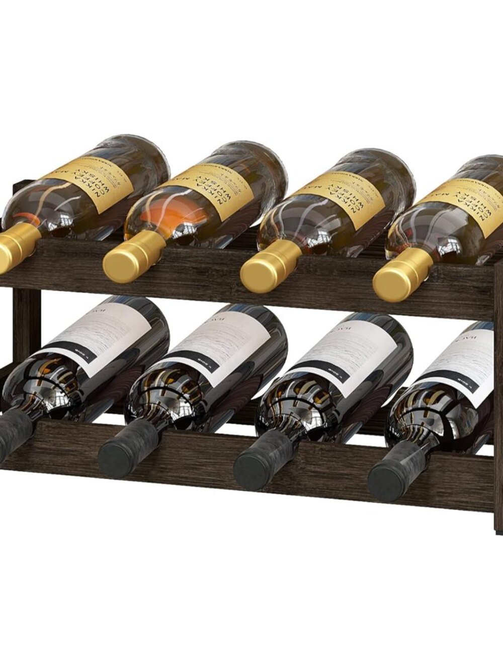 Wine Rack Freestanding 2 Tier 8 Bottle Bamboo Wine Racks Countertop Cabinet Wine